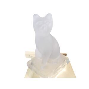 Vintage Frosted Satin Glass Kitty Cat on a Pillow Paperweight